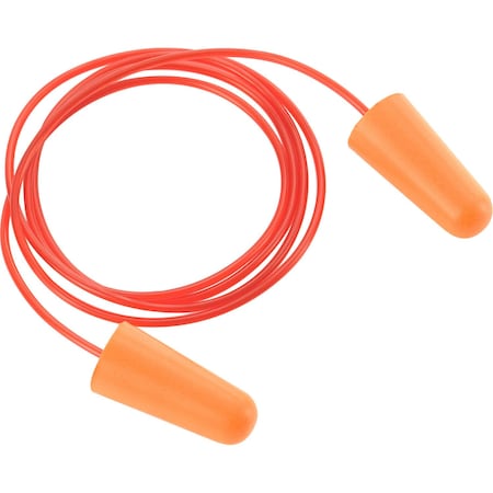 Global Industrial Polyurethane Disposable Earplugs, Corded, Tapered Shape, 32 dB, Orange, 100 PK 708376